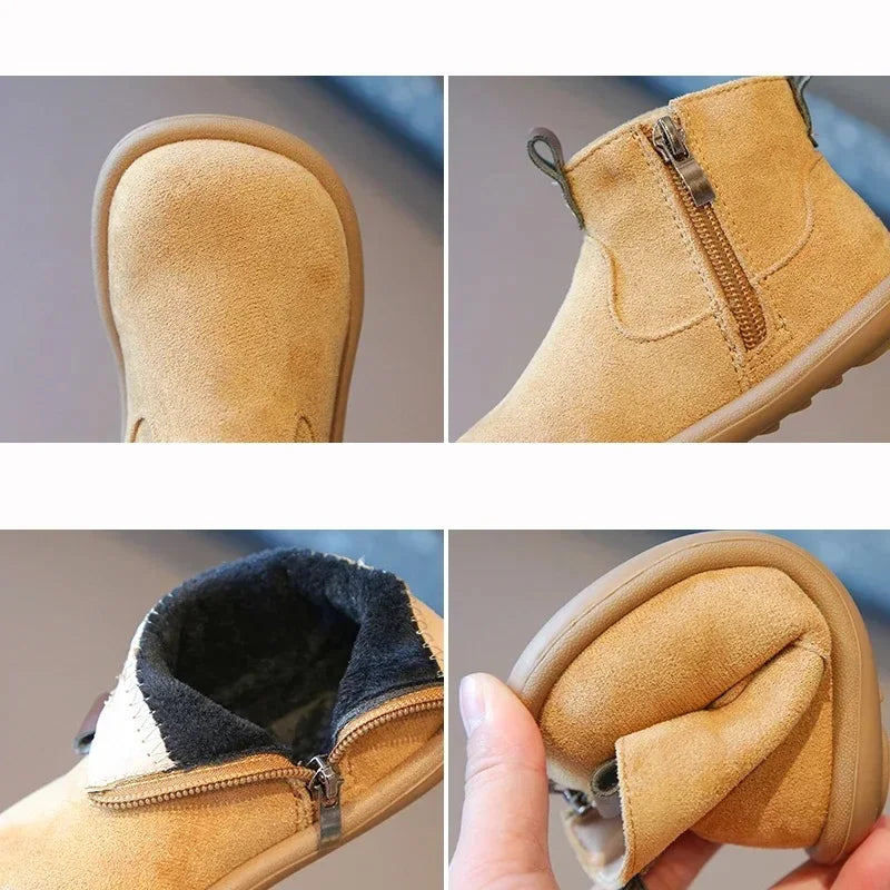 Bottines Bébé Premiers Pas – Cuir Suédé & Semelle Souple – Modèle Châtaigne
