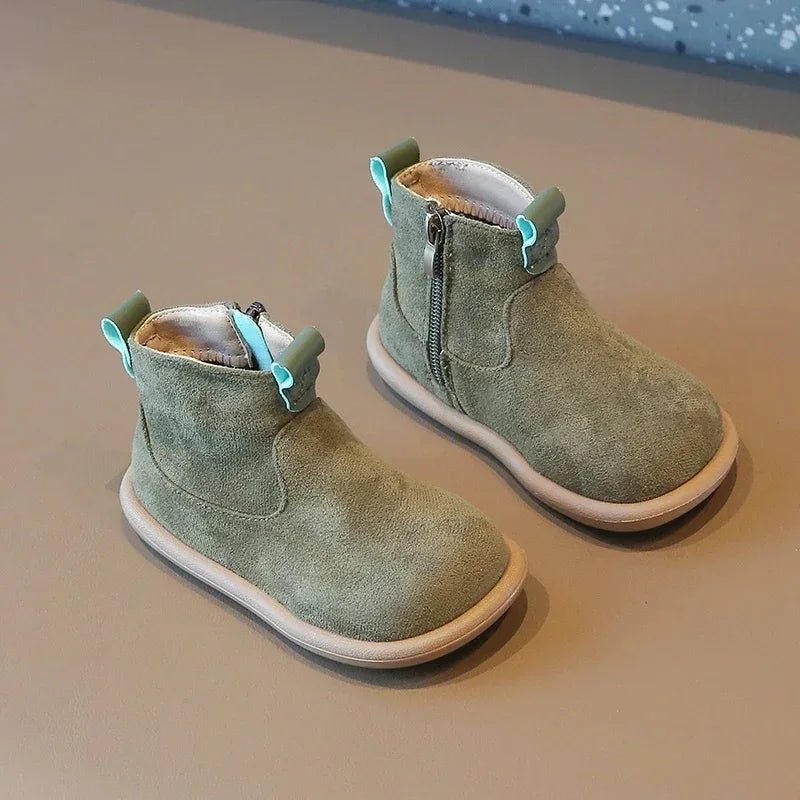 Bottines Bébé Premiers Pas – Cuir Suédé & Semelle Souple – Modèle Châtaigne